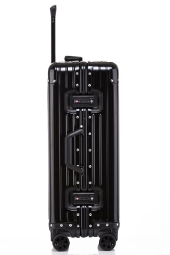 Image of PYB Autograph -Premium Full Aluminium Hard Trolley Bags for Travel, Zipless Cabin Suitcase with TSA Lock, Noiseless 360 Rotating 8 Spinner Wheels, Compression Pads and Divider (Black), Cabin 20 inch