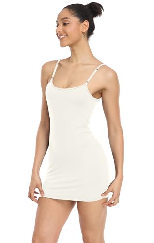 Image of Qaffier Full Slips Dress for Women Adjustable Spaghetti Strap V Neck Under Dress Camisole Mini Slip Dress