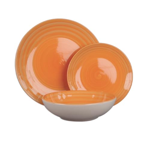 Ma Maison Set da Tavola 18 Pezzi per 6 Persone - Piatti in Ceramica (6 Piani, 6 Fondi, 6 da Dessert Frutta) - Stoviglie Colorate in Arancione