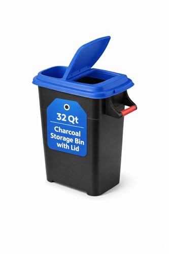 32QT Charcoal Storage Bin with Lid Heavy-Duty Black Charcoal Holder for Grill & BBQ Storage Durable Large Capacity Packaging May Vary