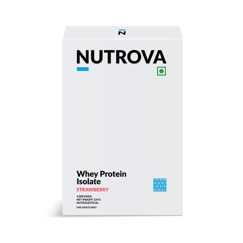 Image of Nutrova Whey Protein Isolate |Refreshing Strawberry Flavour| 24g Clean Protein & 5.5g BCAAs | Low Lactose, Easy to Digest | No Added Sugar or Artificial Sweeteners | Premium Protein for Men & Women (Travel pack)