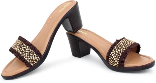 Image of Action Women's Knitted Mule Sandals| Block Heel 10cm| Peep-Toe Design Beige