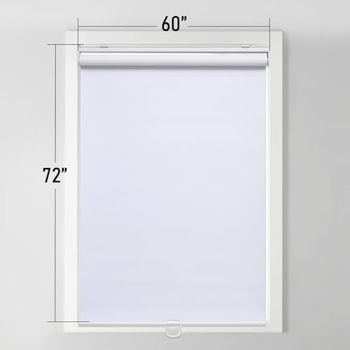 Blackout Roller Shades Blinds Cordless for Windows Pull Down Room Darkening Door Blinds with Thermal Insulated Easy to Install for Living Room,Bedroom,Home,Office Bathroom White 60" W x 72" H