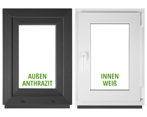 BAU PLAZA Fenêtre de cave (l x H) 70 x 100 cm / 700 x 1000 mm DIN extérieur droit anthracite/intérieur blanc – Fenêtre pivotante à bascule – Double...
