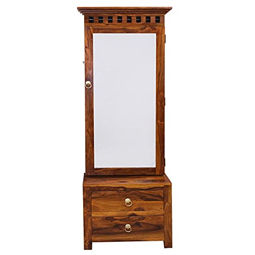 Image of Wooden Dressing Table for Bedroom with 2 Drawer, Mirror and Huge Storage Space Come with Bangle Rod Made Up with Solid Sheesham Wood Natural Wooden Color- L 55 X D 50 X H 180 cm