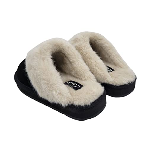Image of Clarks Womens Open Back Suede Leather Comfort Clog Slipper JMS0583C - Plush Faux Fur Trim - Indoor Outdoor House Slippers For Women