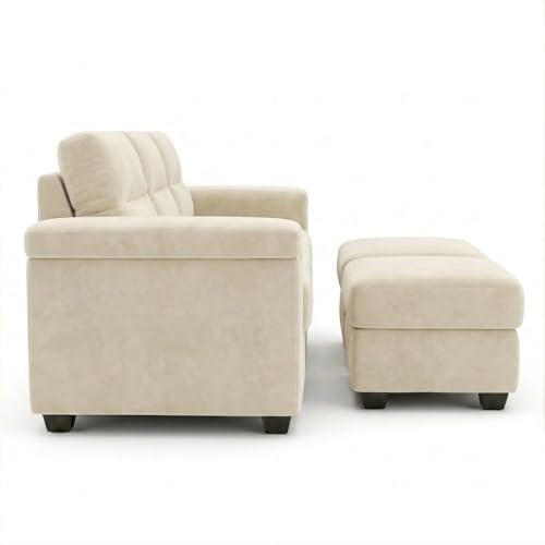 Image of FURNY Parker 3 Seater Sofa Set with 2 Ottomans | Premium Suede Velvet Fabric Finish | Durable Comfort Sofa for Modern Living Room & Office Spaces