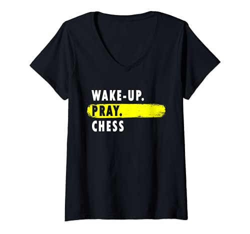 Womens Wake Up, Pray, Chess - Novelty Hobby V-Neck T-Shirt, Black