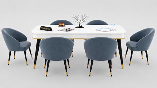 Image of WOODEN SPACE 6-Seater Wooden Dining Table Set | Nano Composite Marble Top | Solid Wood Base | Modern Dining Room Furniture with 6 Chairs (Modern Classic Dark Grey)