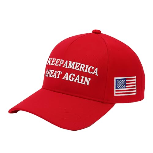American Flag Embroidered Baseball Cap Adjustable Snapback Hat for Men Women USA Flag Patch Trucker Cap (Red)