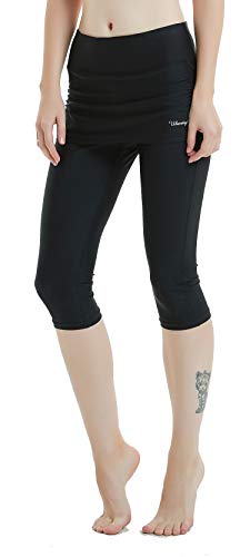 Ubestyle UPF 50+ Women Mid-Rise Skirted Swim Capris Surfing Paddling Leggings Sun Protective (Black, M)