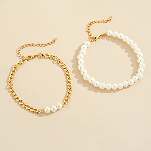 Yiendoo Layered Pearl Anklet Bracelet Boho Gold Beads Anklet Ankle Chain Pearl Satellite Chain Foot Chain Beach Layered Charm Anklet 2Pcs Set Foot Jewelry Gift For Women Girls #TOP1