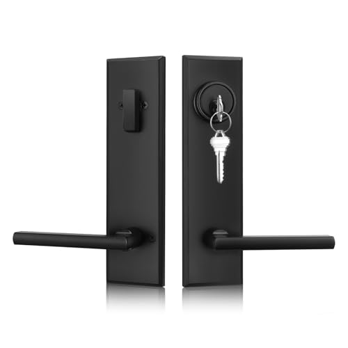 Image of Haidms Black Front Door Handle - Entry Door Lever and Deadbolt Set, Matte Black Exterior Door Lock Set, Modern Square Front Door Handles