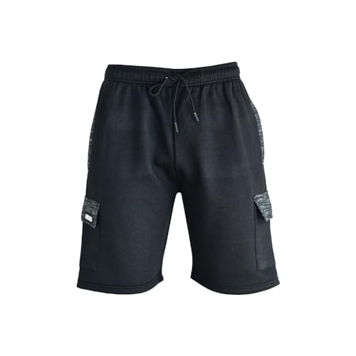 Image of MS9 Mens Cargo Jogging Bottom Fleece Work Shorts Tracksuit Cargo Shorts H15 Black