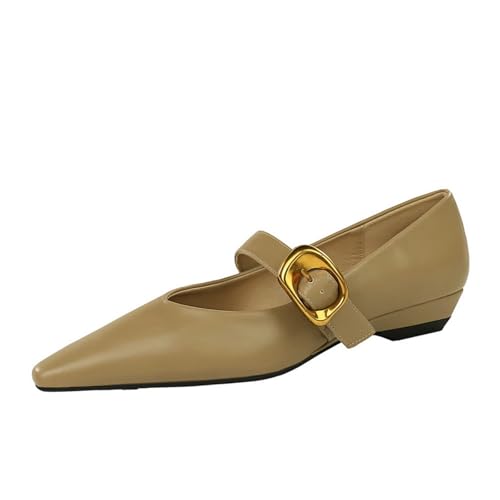 Women's 1 Inch Pointy Toe Mary Janes Flats One Strap Buckle Cute Leather Ballet Flat Shoes for Women Low Heeled Wedge Slip On Solid Work Flats Dress Comfortable