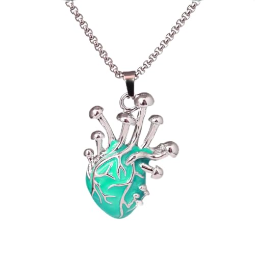 Qenyunk Glow Anatomical Heart Necklace Mushroom Pendant 22+2 Inch
