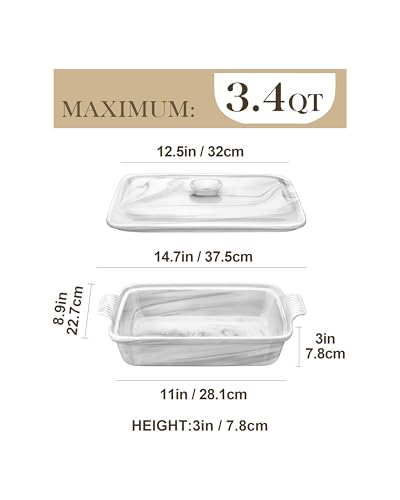 Image of MALACASA Casserole Dish With Lid, 3.4 Quart Baking Dish With Lid, Lasagna Pan Deep Ceramic Bakeware Covered Casserole Dish, Microwave, Oven Safe, Series BAKE-GREY
