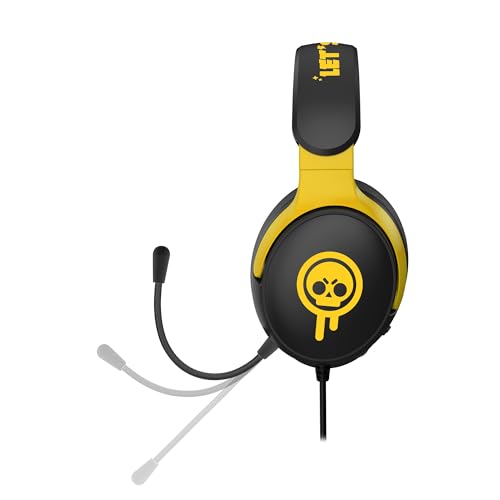 Image of SUBSONIC - Brawl Stars Gaming Headset for Consoles, PC, Tablet - Yellow | Officially licensed gaming headset, compatible with consoles, PCs, tablets, and smartphones - Drippy Skull Black and Yellow