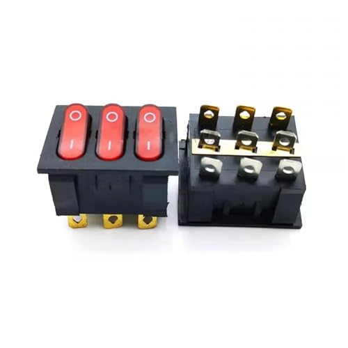 10PCS Rocker Switch KCD3 Red Ligh 3 Way Black Switch 9 Pin 2