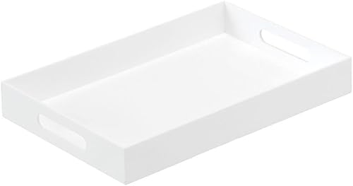 Bandeja de acrílico resistente de color blanco brillante con asas, 10 x 15 pulgadas, para servir café, aperitivo, desayuno, mayordomo, bandeja para