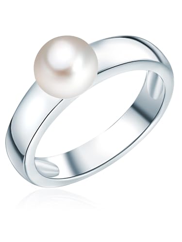 Valero Pearls Damen Perlenring aus 925/- Sterling Silber mit Süßwasser-Zuchtperle Button 6-7 mm weiß - Silberring mit echter Perle Damenring
