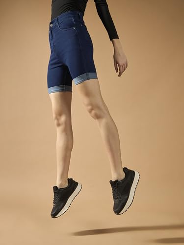 Image of Miss Chase Women's Skinny High Rise Regular Length Stretchable Denim Shorts (MCAW25DEN62-73-993-30, Maui Blue, 30)