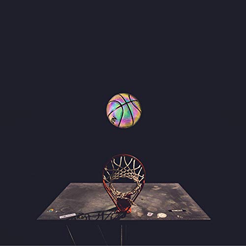 HW HOLOWIN Reflective Glowing Holographic Luminous Basket Ball for Night Game, Perfect HoloHoops Toys (Reflective Black, Size 7)