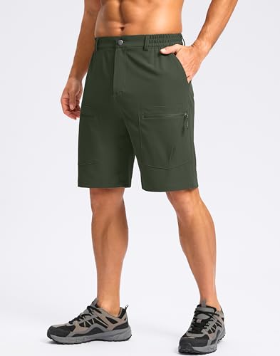 Pudolla Men's Hiking Cargo Shorts 9" Lightweight Stretch Travel Work Shorts for Men Outdoor Casual with 5 Pockets(Olive Green Large) — view 2