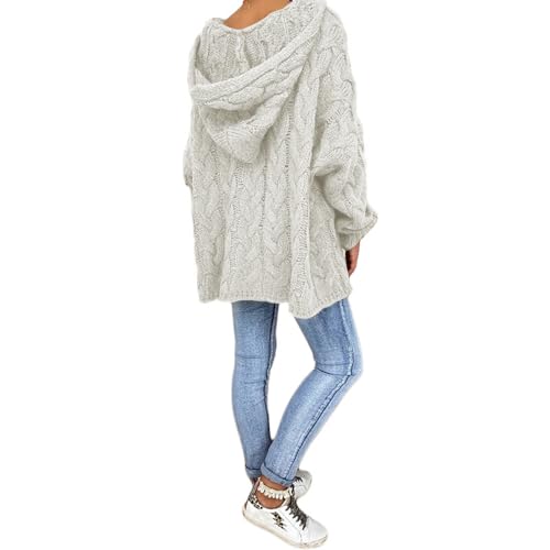 Bengbobar Womens Oversized Sweaters Chunky Cable Knit Pullover Hooded Sweaters V Neck Long Sleeve Loose Solid Color Hoodies4