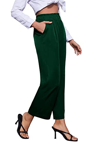 GUOLEZEEV Damen-Palazzo-Hose mit weitem Bein, Rüschen, elastische Taille, leger, lockerer Schnitt, Grün , Mittel Cover