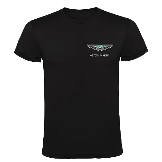 Camiseta Aston Martin Logo Negra Hombre 100% Algodón Tallas S M L XL XXL Mangas Cortas T-Shirt (XL)