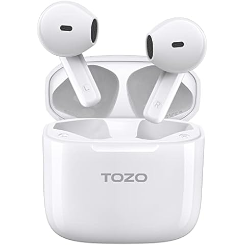 TOZO A3 Wireless Earbuds Bluetooth 5.3 Half in-ear Light weight Earphone with Digital Call Noise Reduction,Charging Case with Reset key Hall detection,Premium Sound & Long Endurance,White Cover
