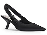 Coutgo Womens Slingback Kitten Heels Closed Pointed Toe Bowknot Knitted Slip On Work Pumps Dress Shoes, Black Satin, Size 8