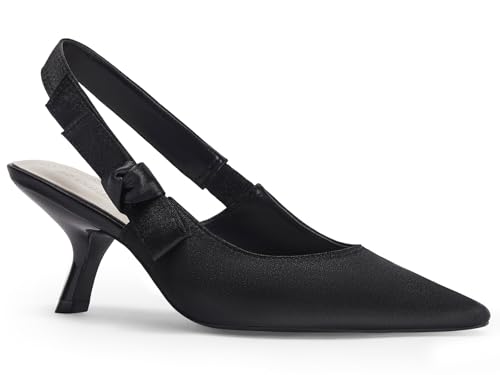 Image of Coutgo Womens Slingback Kitten Heels Closed Pointed Toe Bowknot Knitted Slip On Work Pumps Dress Shoes