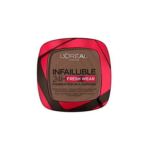 L'Oréal Paris - Polvo de maquillaje resistente al agua de alta cobertura, polvo compacto cubriente con acabado mate y 24h de duración, Infaillible 24H Fresh Wear Foundation Powder, nº 390 Ebony, 1 x 9