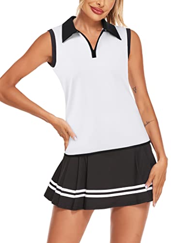 COOrun Women's Golf Polo T Shirts Lightweight Moisture Wicking Sleeveless Shirt Quick Dry Zipper Tank Top4