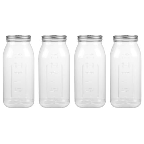 OMNISAFE 64 Ounce Clear Plastic Mason Jars With Screw On Lid, Reusable Empty Jars for Food Storage, BPA Free Containers for Sealing, Dry Food, Snacks, Candies, Breakage-proof, (Silver - 4 Pack)