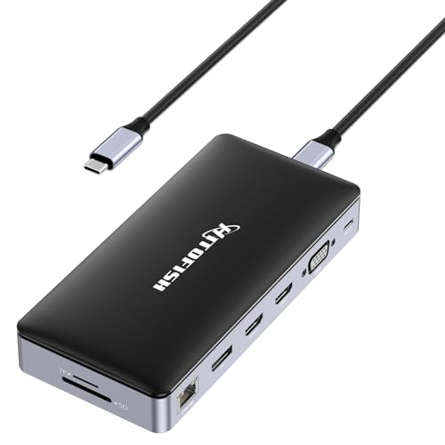 USB C Laptop Docking Station Dual Monitor, 15 in 1 Docking with 4K Triple Display Multiport Adapter Compatible for MacBook/Dell/HP/Lenovo (2 HDMI, DP, VGA, USB Ports, RJ45, SD/TF, Mic/Audio, PD) -Grey