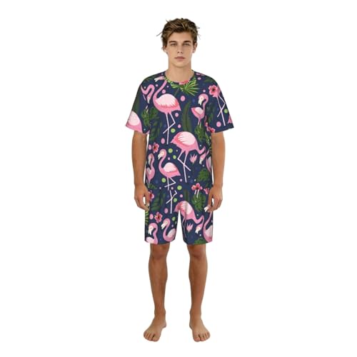 Ensemble de pyjama pour homme imprimé flamant rose et feuilles de palmier