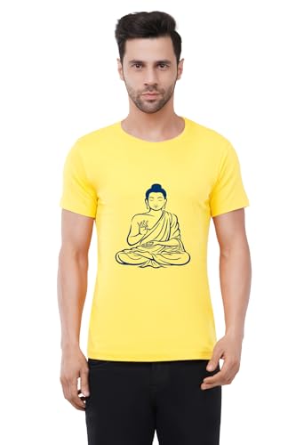 Image of Caseria Men's Cotton Printed T-Shirt -Buddha | 100% Cotton | Half Sleeves | Regular Fit | Printed | Round Neck | Graphic T Shirt