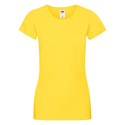 Fruit of the Loom Rundhals Damen T-Shirt, Farbe:gelb, GröÃŸe:L
