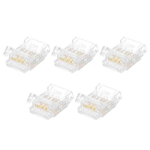 Sourcing Map 5 Pcs LED Strip Connector - 5 Pin 10mm Wire Connectors for Light Strips - Transparent Solderless Adapter for Surface Mount Device LED Strips