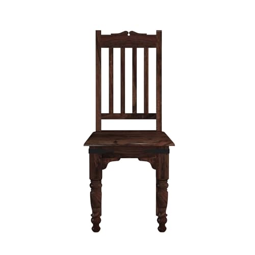 Image of Jaipuri Wooden Dining Chairs Set of 2 for Kitchen & Dining Room, Two Seats, Solid Sheesham Wood, Walnut Finish