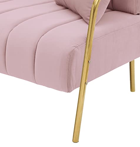 Yoluckea Loveseat Sofa Small Couch, Upholstered Love Seats Furniture With Two Throw Pillows And Golden Metal Legs Suitable For Small Spaces (Pink) #TOP7