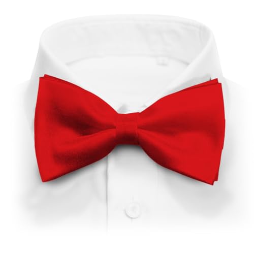 Platinum Hanger Mens Classic Pre-Tied Satin Formal Tuxedo Bowtie Adjustable Length Large Variety Colors Available (Red)