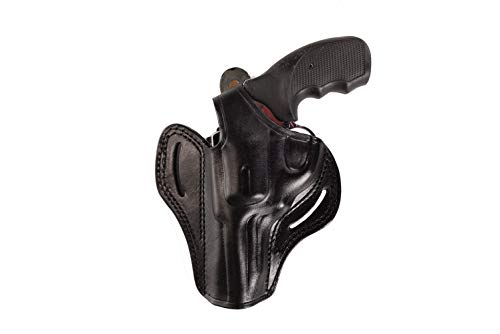 Pusat Holster, Revolver Leather OWB 4 inch Holster for Ruger Service Six 357 Magnum (Black Left Hand)