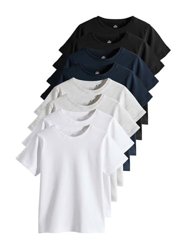 T-Shirt Regular à Manches Courtes Garçon le Lot de 8 Essentiels en Coton Confortable
