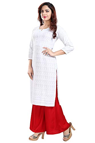 Image of DARIKA Women's Cotton Chikankari Straight Kurti Multiple Color in from Small to Plus Size.