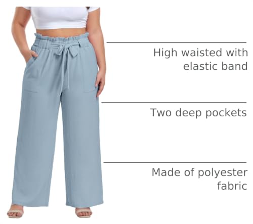 Image of OLRIK Women's Plus Size Pants Adjustable High Waisted Wide Leg Palazzo Pants Casual Trousers with Pockets Spring Clothes