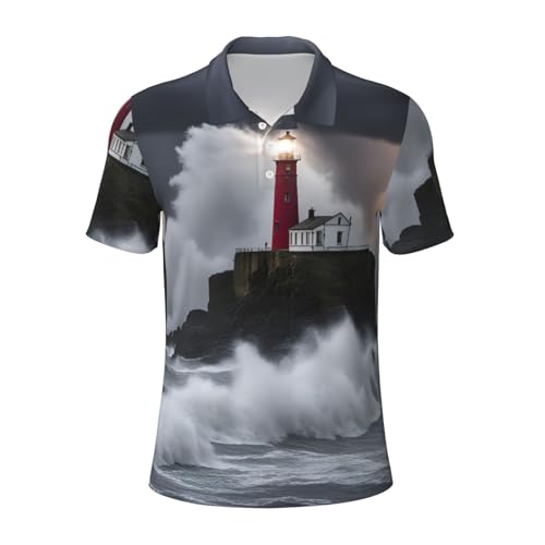 Polo imprimé phare homme manches courtes respirant et décontracté